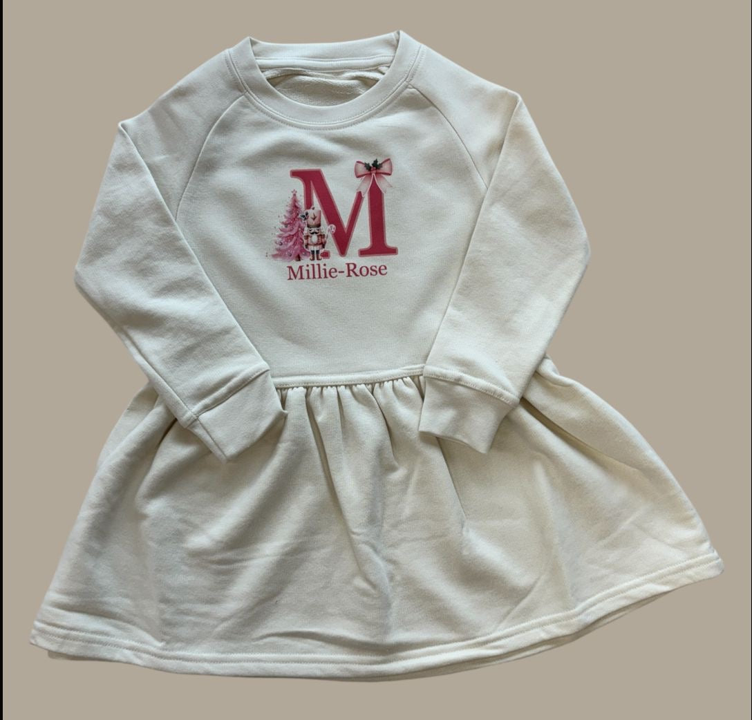 Christmas initial personalised kids raglan dress