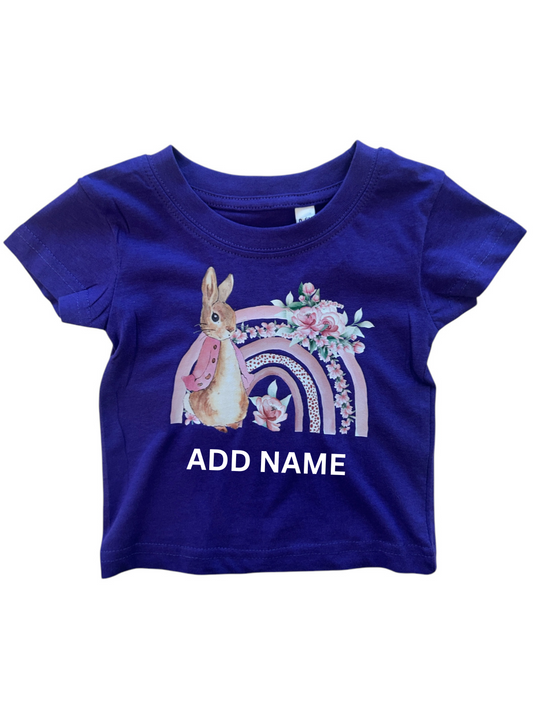 Pink Bunny & Rainbow Personalised Kids T-Shirt