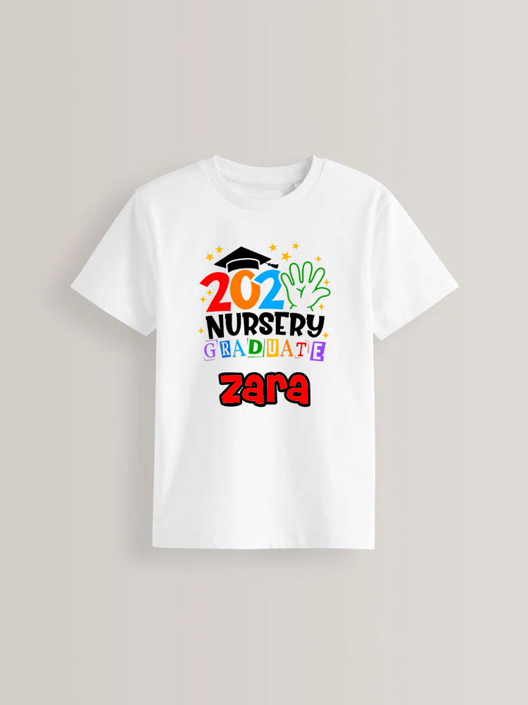 Nursery Graduate personalised kids t-shirt - Multicolour design