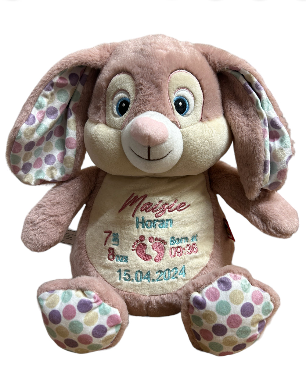 Dusky Pink Bunny Polka Dot Personalised Teddy