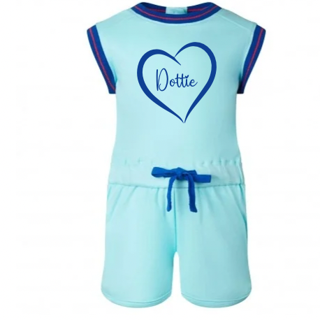 Sleeveless personalised name in heart playsuit sports style