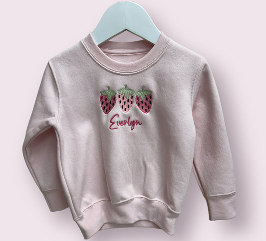 Trio of Strawberries personalised kids sweater