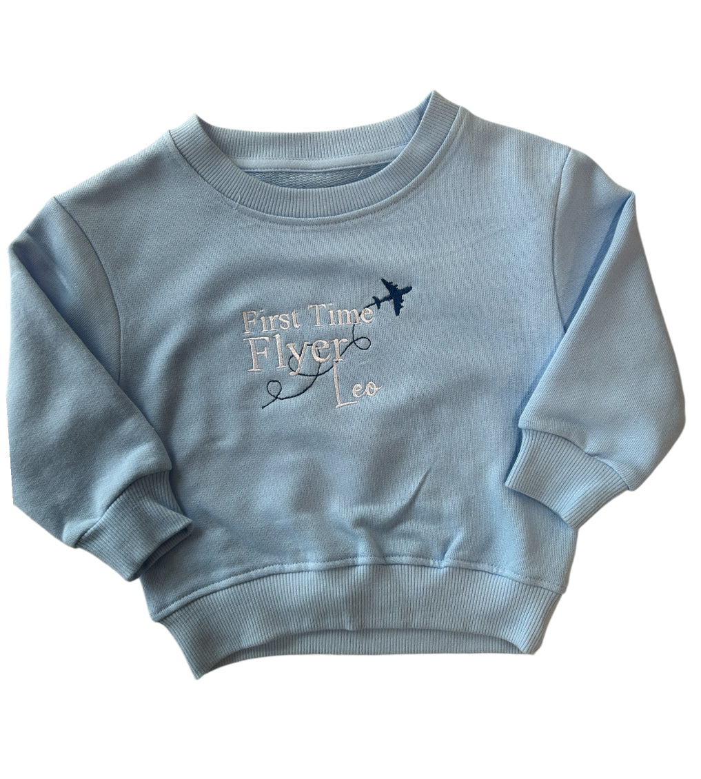 First Time Flyer kids personalised embroidered Sweater