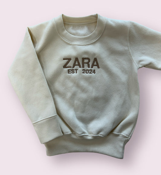 Established in... embroidered Kids personalised sweater