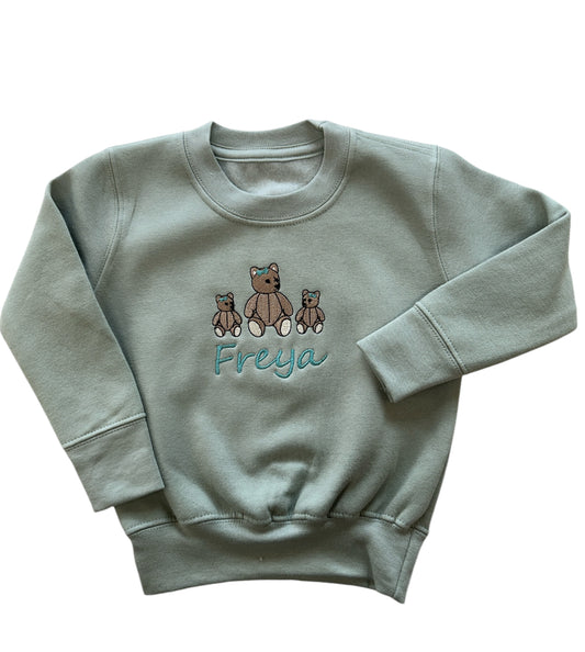 Trio of bears with hair bows Kids personalised sweater