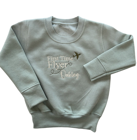 First Time Flyer kids personalised embroidered Sweater