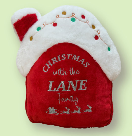 Festive House Cushion personalised teddy