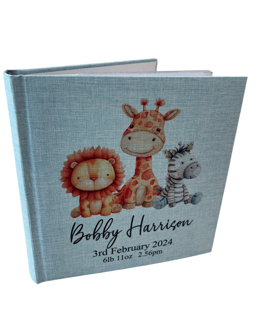 Safari Trio design personalised baby photo album