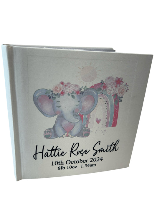 Pink Elephant design personalised baby photo album