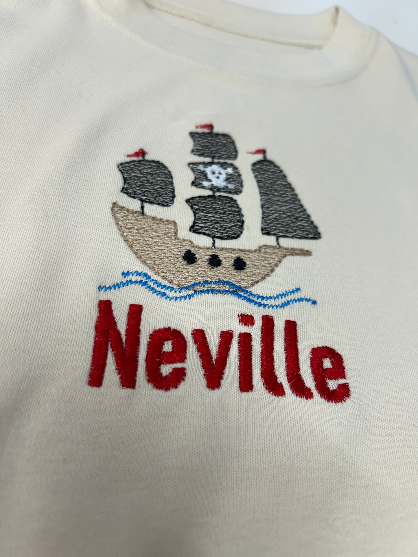 Pirate Ship embroidered personalised kids T-Shirt