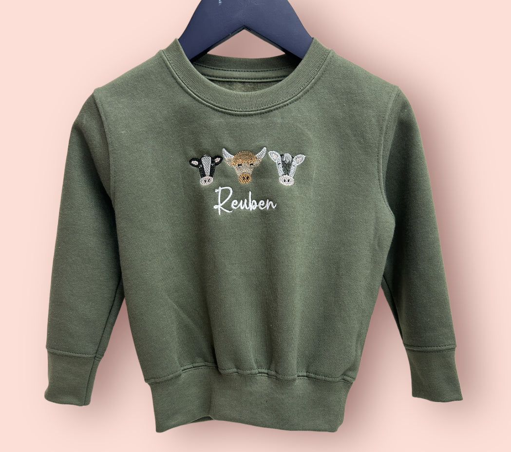 Trio of Cows personalised kids sweater