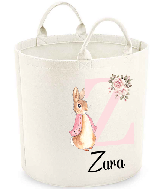 Pink Rabbit/ Initial Personalised Toy/Laundry Basket