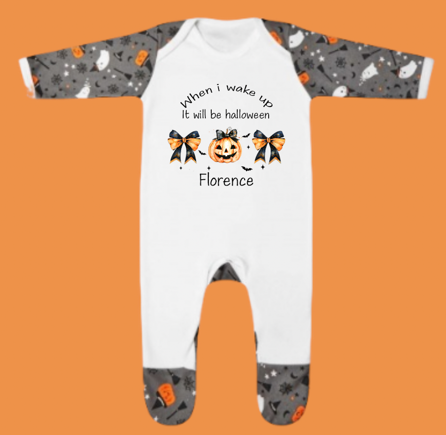 Personalised Halloween sleepsuit with pumpkin & bows