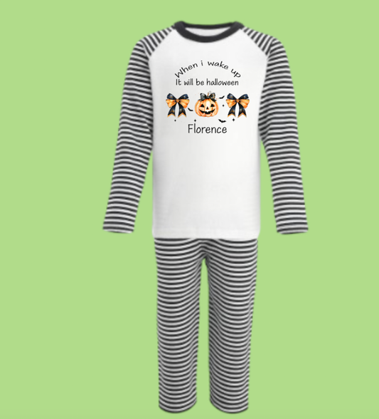 Personalised Halloween Pyjamas Pumpkin & Bows