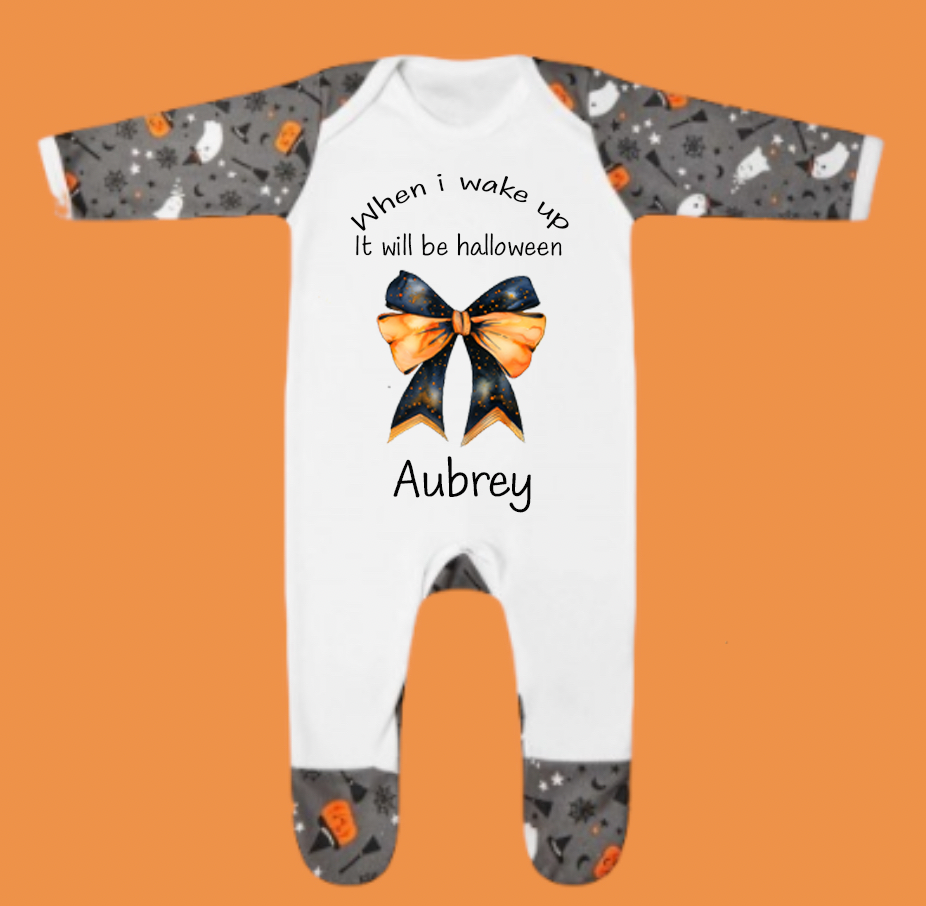 Personalised Halloween sleepsuit with Bow