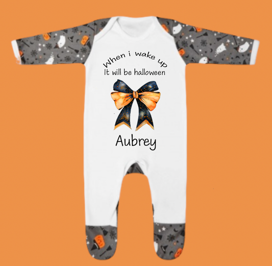 Personalised Halloween sleepsuit with Bow