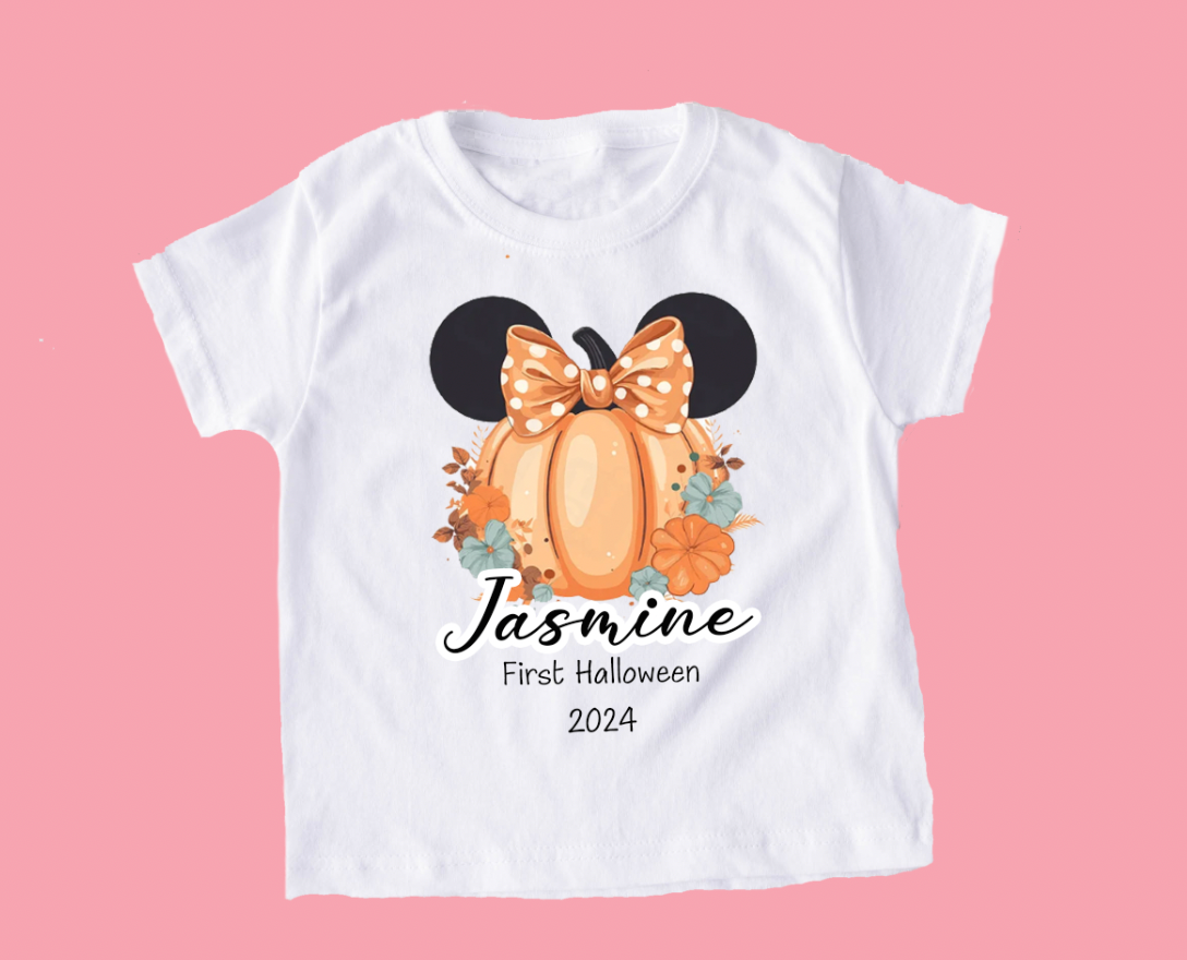 Minnie Ears Pumpkin Halloween Personalised T-shirt