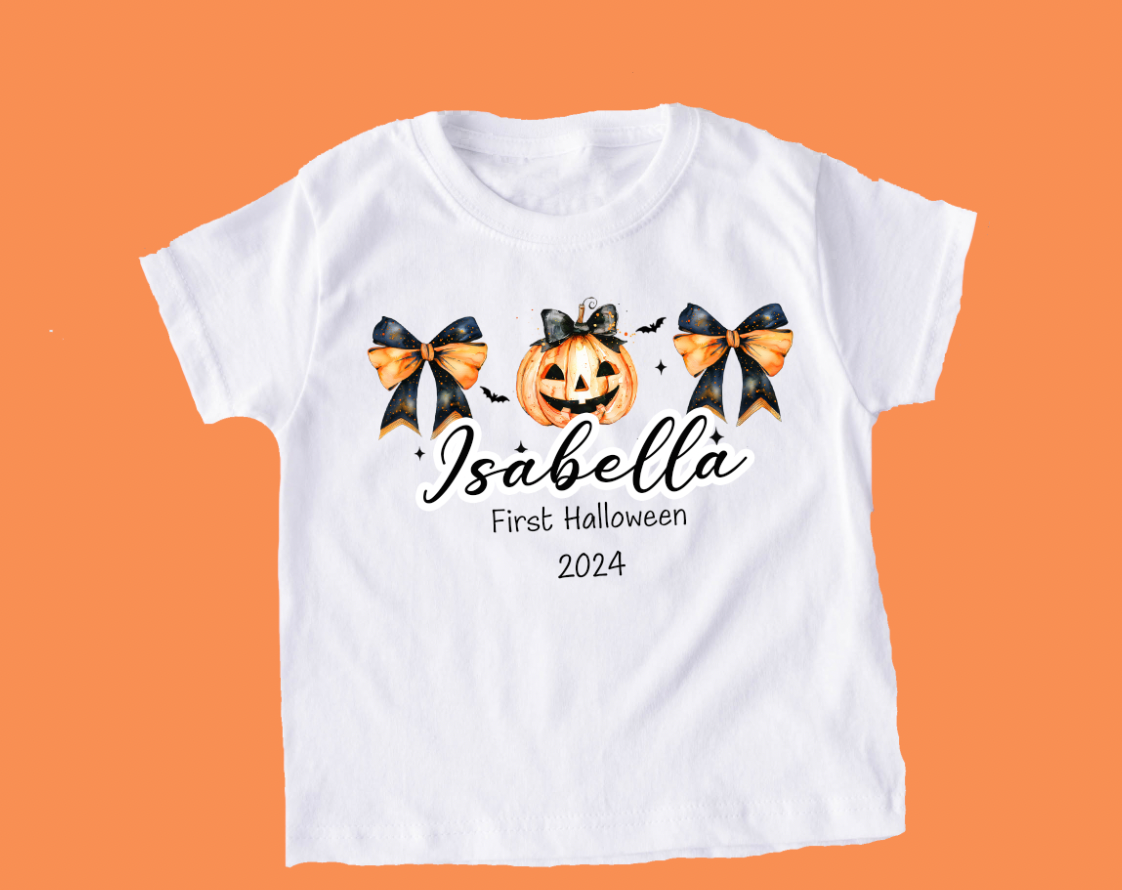 Bow/Pumpkin Trio Halloween Personalised T-shirt