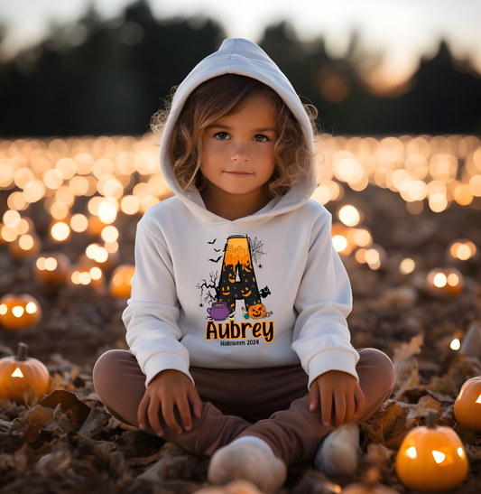 Halloween kids personalised sweater / hoodie with Spooky Initial