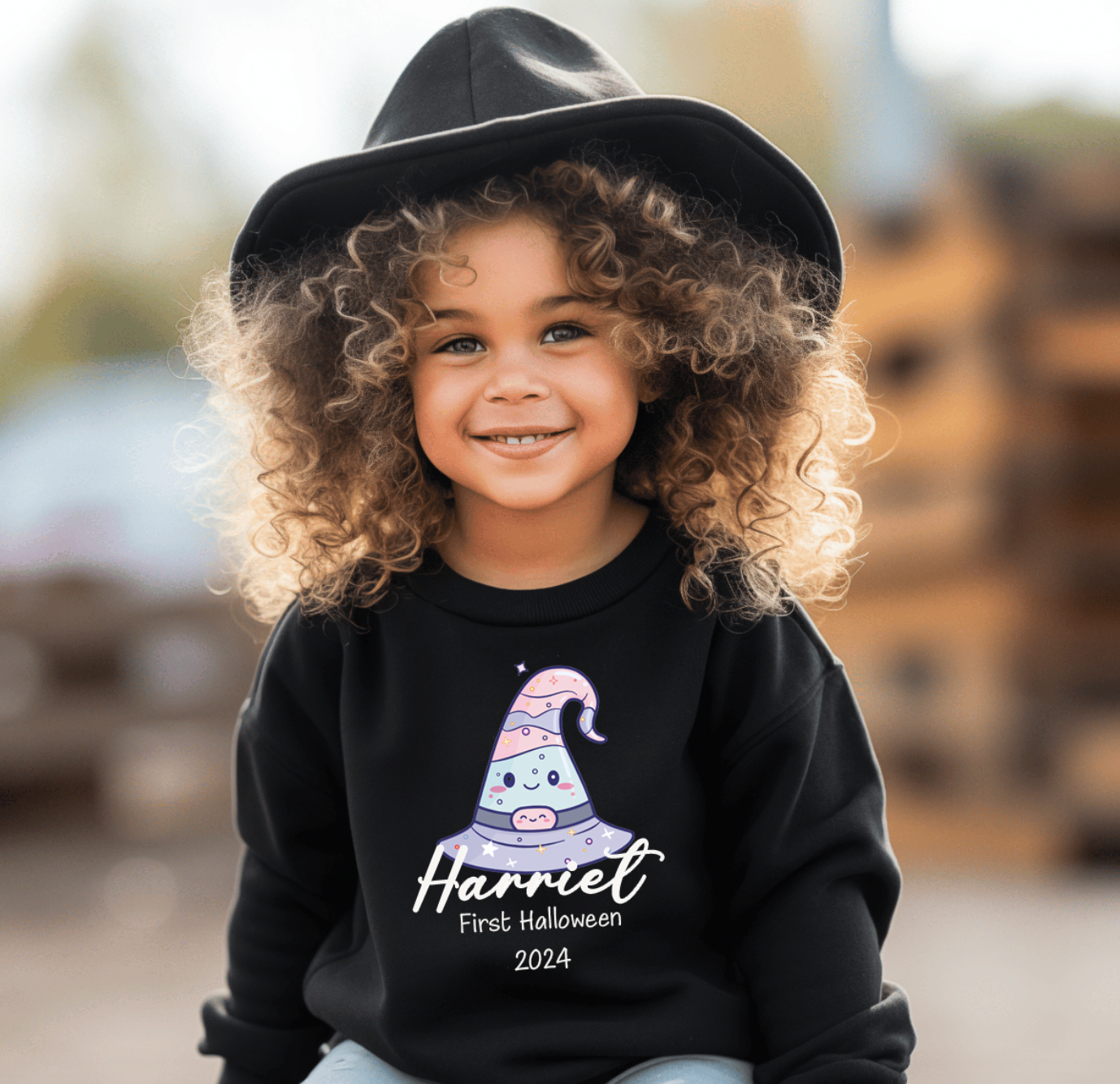 Halloween kids personalised sweater / hoodie with cute Witches hat