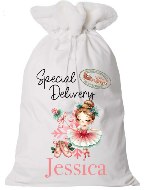 Ballerina Personalised Christmas Present Sack