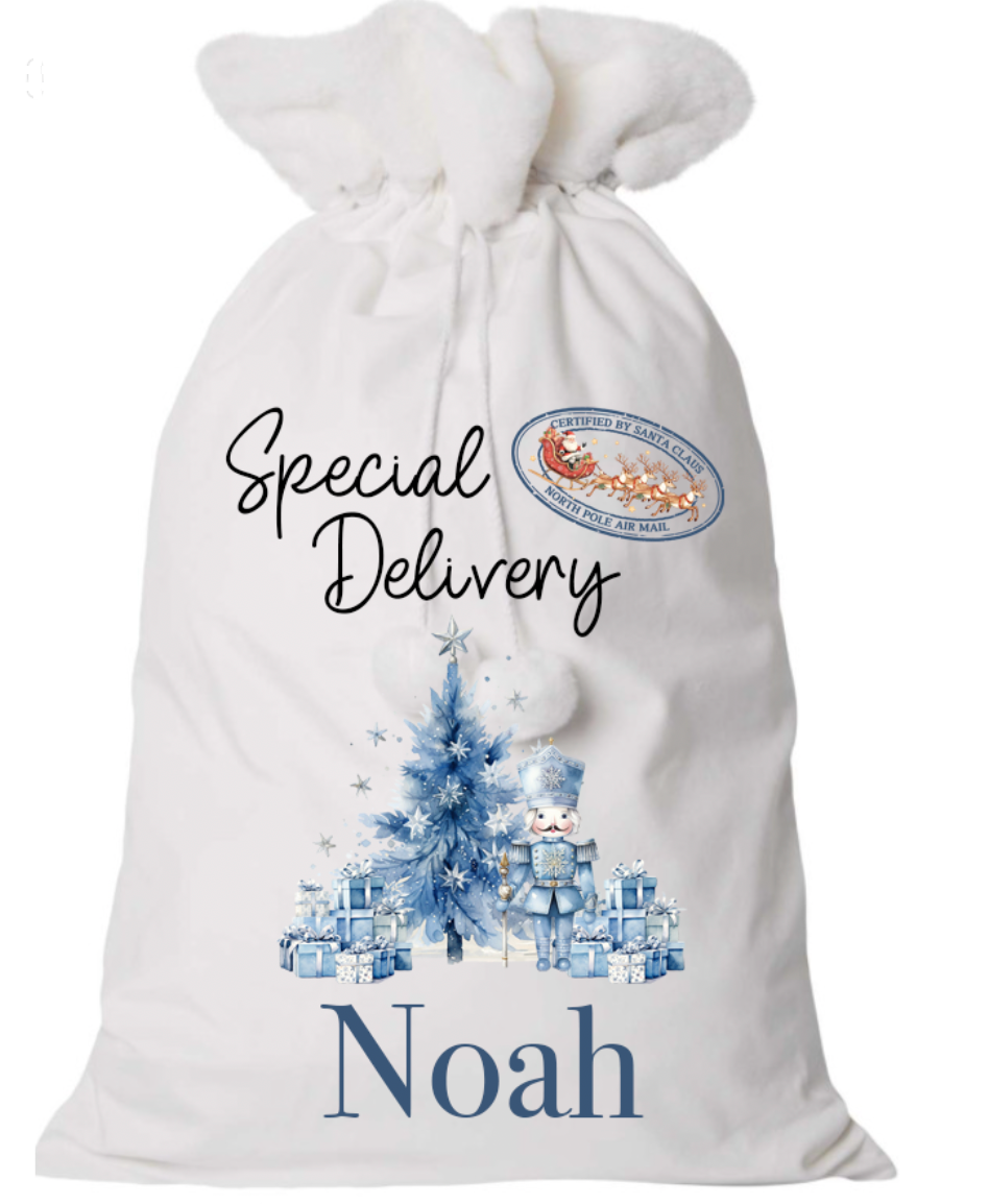 Blue Nutcracker Personalised Christmas Present Sack