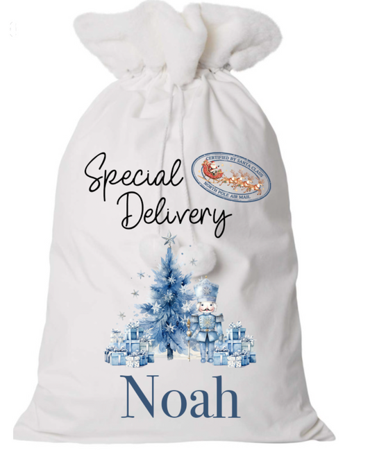 Blue Nutcracker Personalised Christmas Present Sack