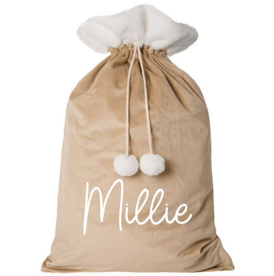 Beige Personalised Christmas Present Sack