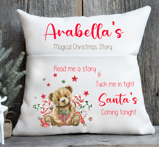 Teddybear Christmas Story personalised Cushion