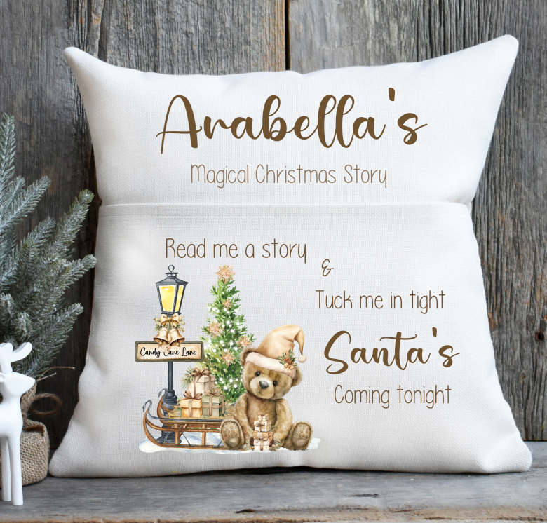 Teddy Christmas Story personalised Cushion