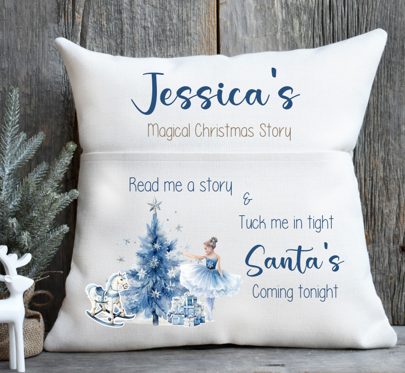 Blue Ballerina Christmas Story personalised Cushion