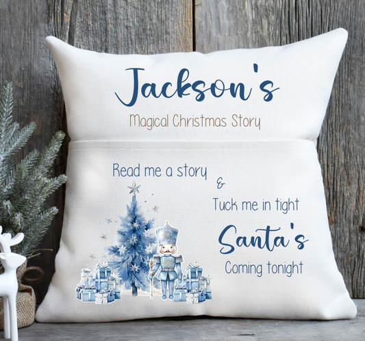 Blue Nutcracker Christmas Story personalised Cushion