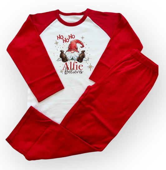 Red Christmas personalised family Pyjamas - Christmas Gonk CHILDRENS