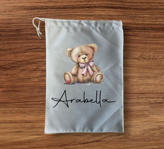 Pink Teddy Personalised Storage bag medium size