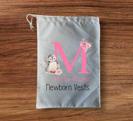 Penguin Pink Personalised Storage bag medium size