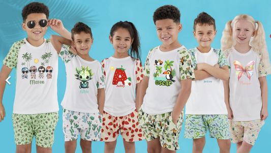 Personalised Kids Printed T-shirt & Short Set - Various Designs