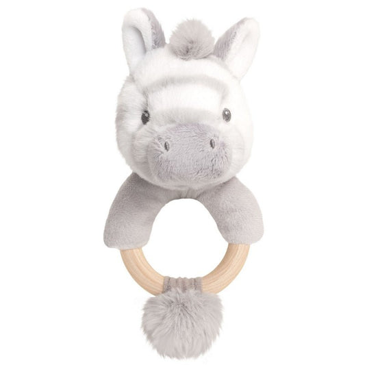 14CM KEELECO CUDDLE ZEBRA RING RATTLE (100% RECYCLED)