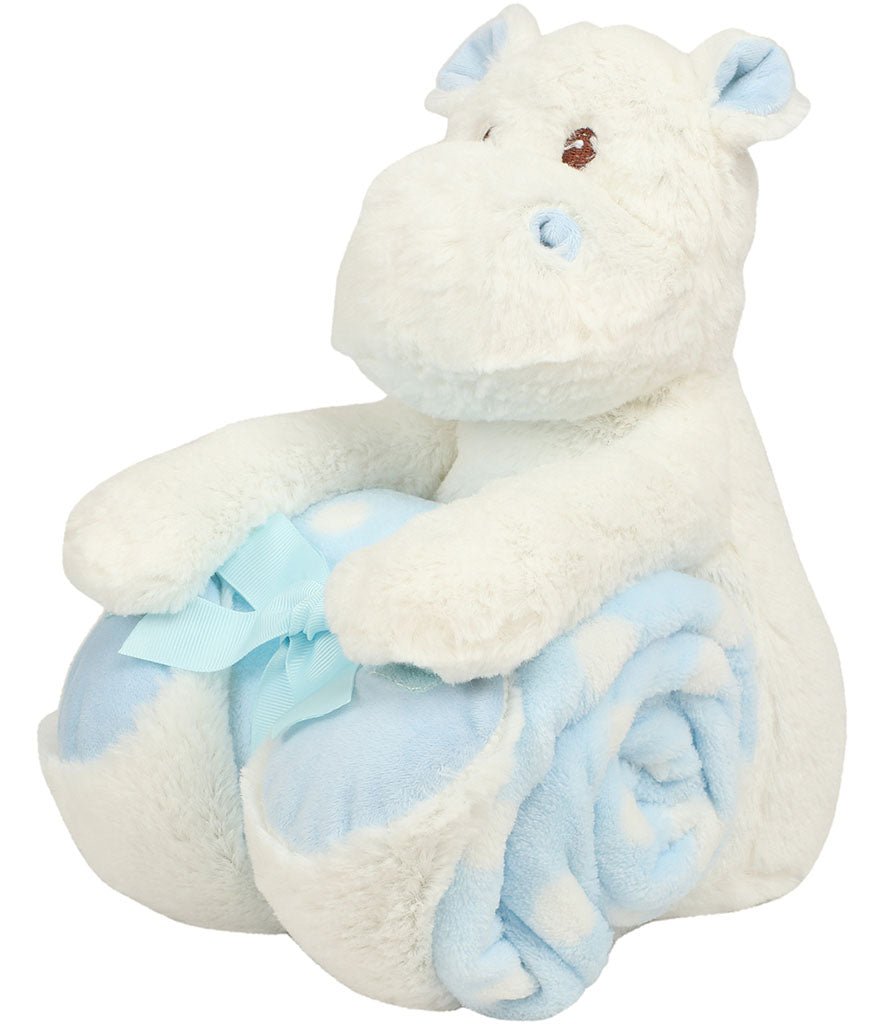 30cm Hippo Teddy with Fleece Blanket - Blue