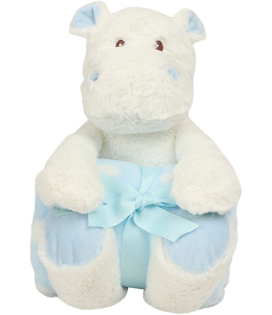30cm Hippo Teddy with Fleece Blanket - Blue