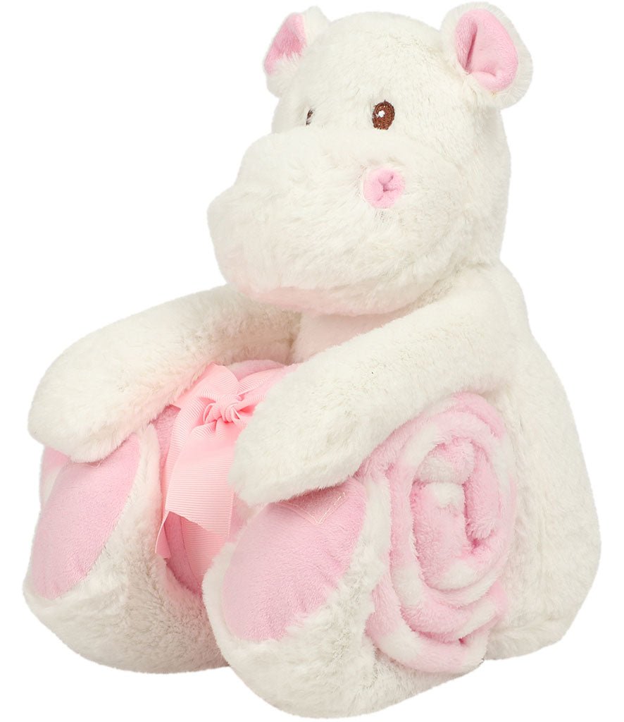 30cm Hippo Teddy with Fleece Blanket - Pink