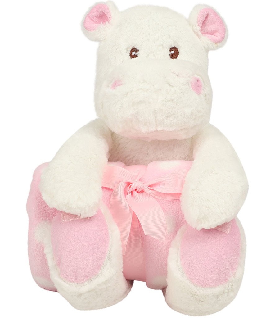 30cm Hippo Teddy with Fleece Blanket - Pink
