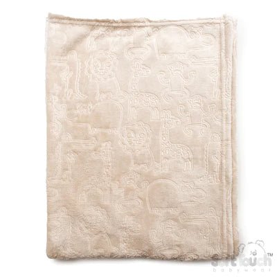 Animal embossed Biscuit/Beige personalised baby blanket / wrap