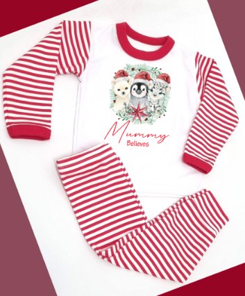 Animal Trio Personalised Red Stripe Pyjamas