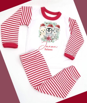 Animal Trio Personalised Red Stripe Pyjamas