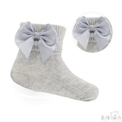 Ankle Socks With Bow - Grey