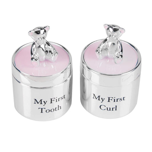 Bambino Silverplated First Tooth & Curl Set Pink