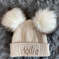 Beige 3+ Month Double Pom hat
