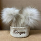 Beige Double Pom hat - First Size
