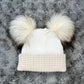 Beige & White Double Pom hat - First Size