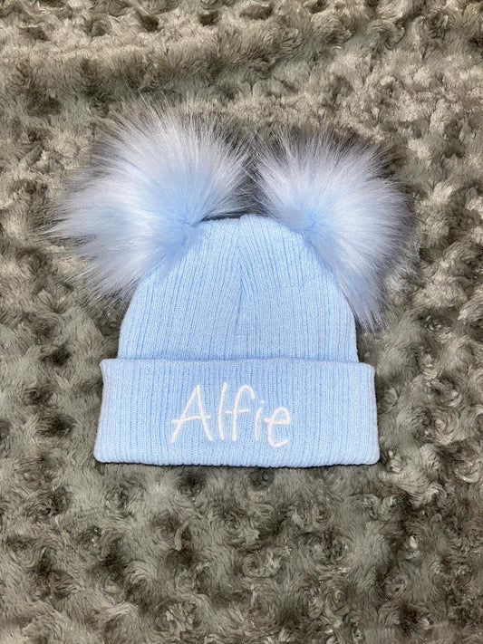 Blue 3+ Month Double Pom hat